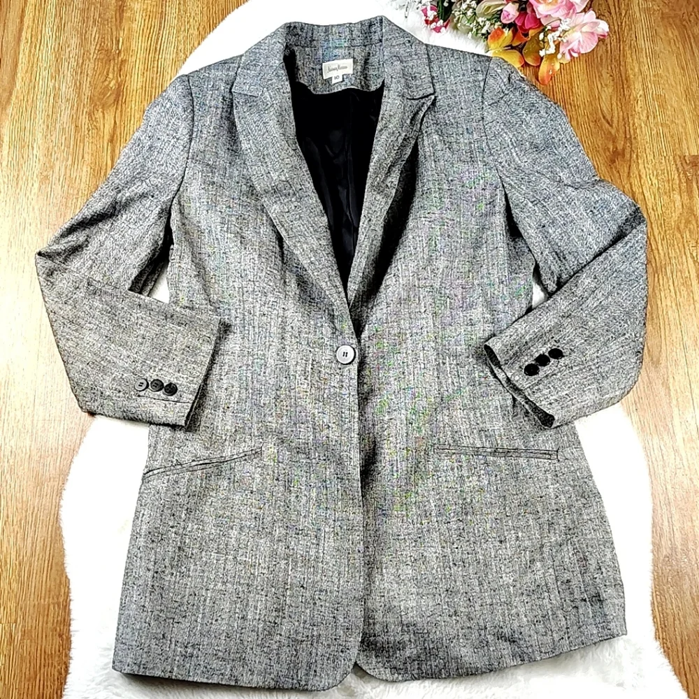 Vintage Silk Neiman Marcus 100% Silk Tweed Skirt Suit Set 90s Career Woman Wear